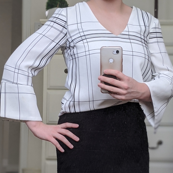 Black and White Pinstripe Blouse - Picture 3 of 4